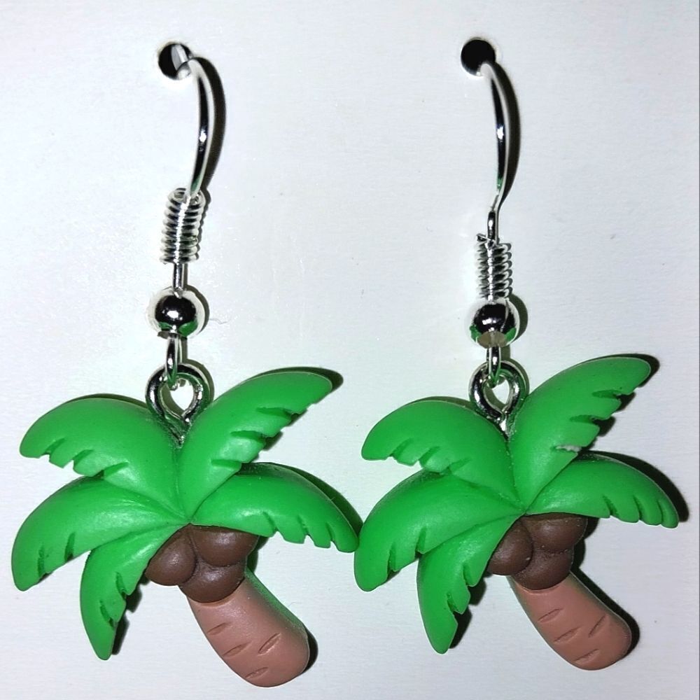 Green Palm Tree Super Cute, Colorful, Fun Earrings For Adults And Kids - Picture 1 of 6